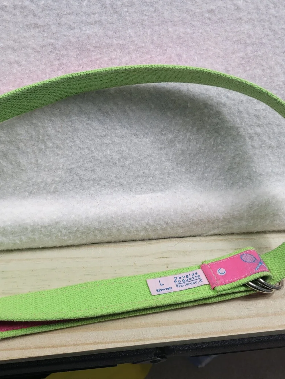 Douglas Paquette Pink Lime Green Tennis Racket Ribbon D-Ring Web Belt Size Large